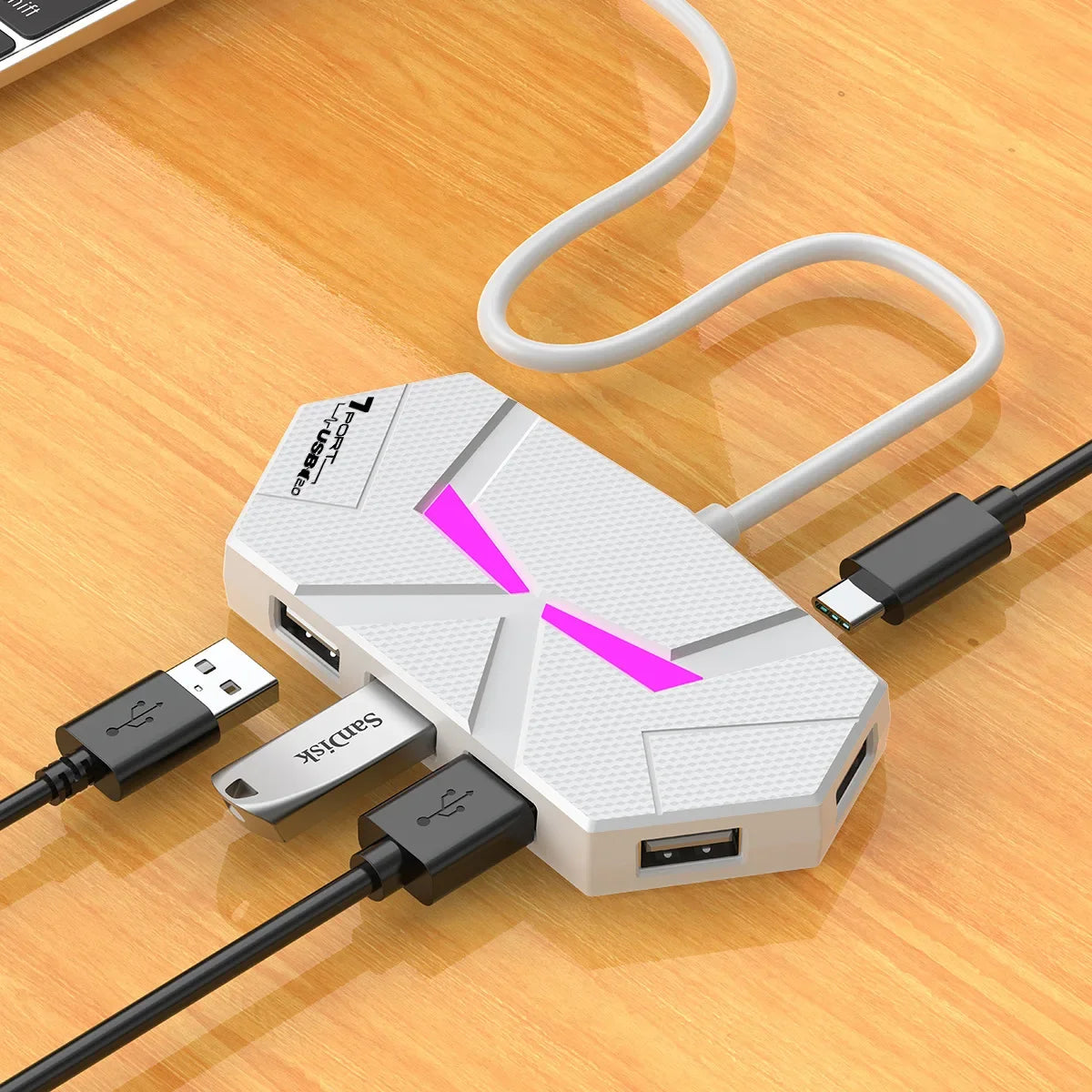 0.6CM HUB 7-port Compatible USB2.0 Expansion Splitter